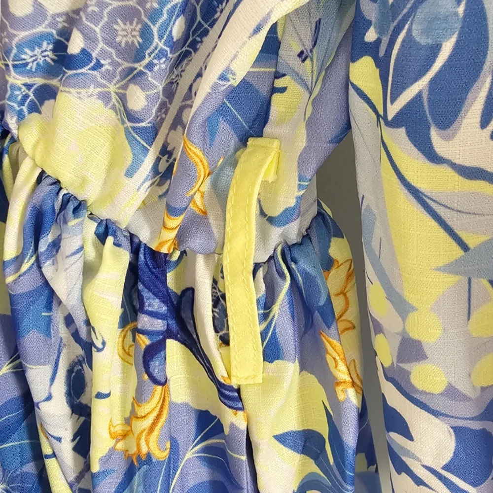 White Sandstorm Kalliope Floral Blue & Yellow Long Puffed Sleeve Maxi Dress - Picture 13 of 14